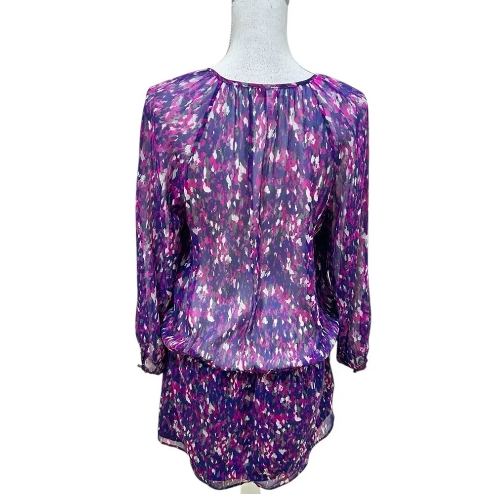 Joie long sleeve silk mini dress sheer Purple/Pink/navy dress tassel tie small - Picture 7 of 11